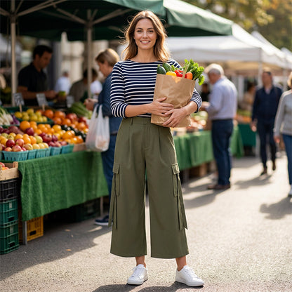Pantalons cargo courts à jambes larges pour femmes