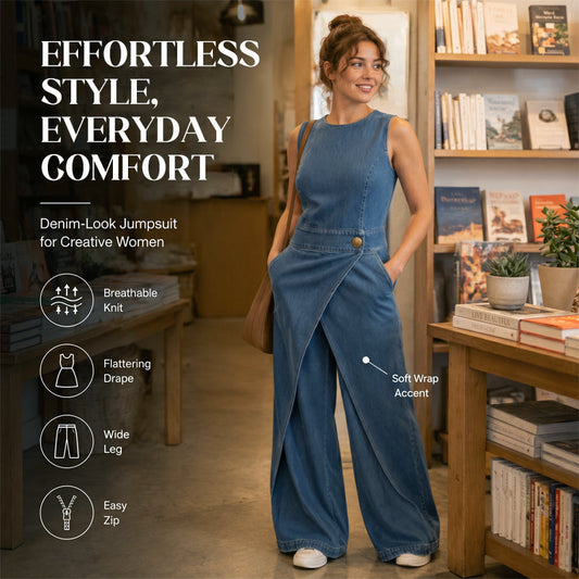 ⌛ Offre à durée limitée – Combinaison-pantalon portefeuille asymétrique en jean sans manches pour femme