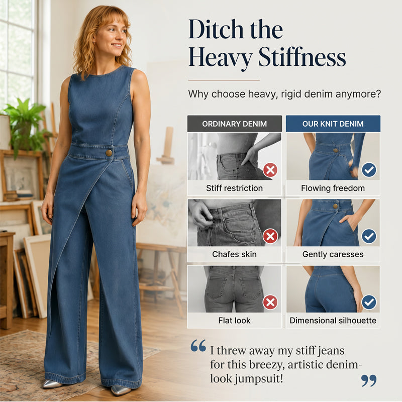 ⌛ Offre à durée limitée – Combinaison-pantalon portefeuille asymétrique en jean sans manches pour femme