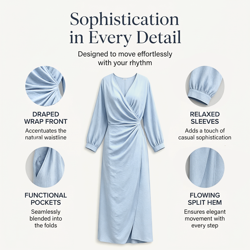 Robe longue élégante à col en V et coupe enveloppante pour femme