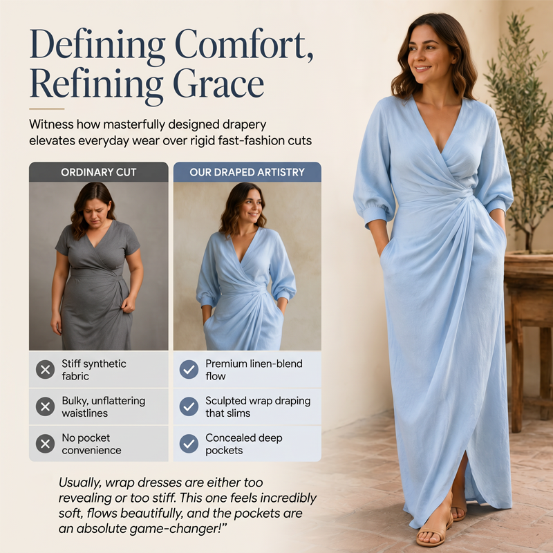 Robe longue élégante à col en V et coupe enveloppante pour femme