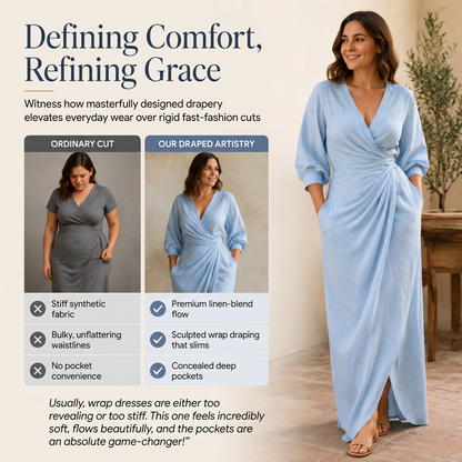 Robe longue élégante à col en V et coupe enveloppante pour femme