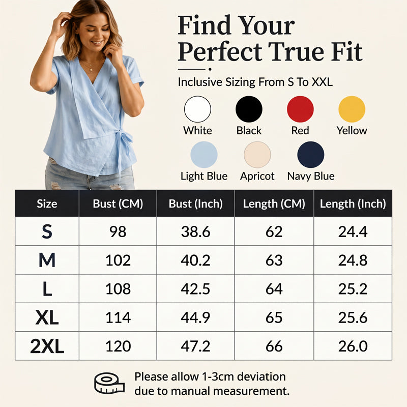 Haut à manches courtes, col en V et taille nouée pour femme
