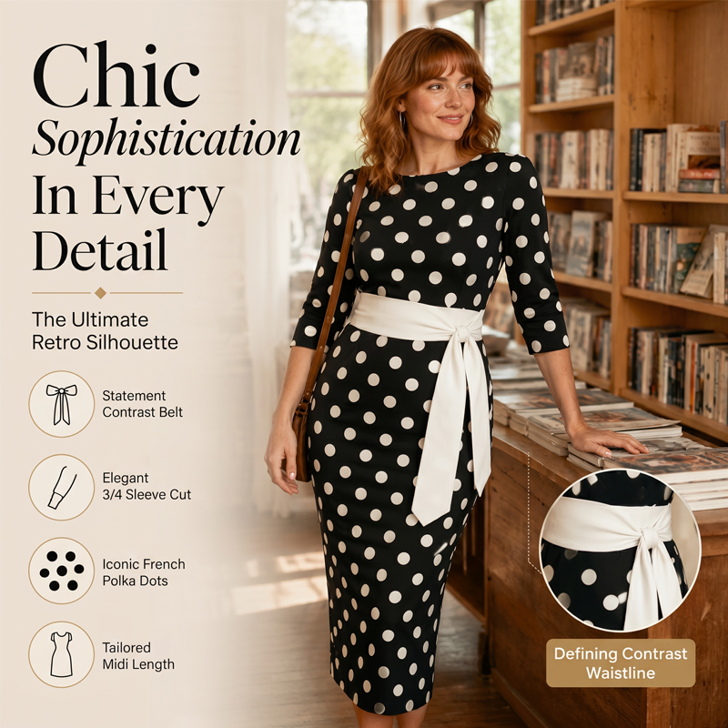 Robe rétro élégante à pois pour femme