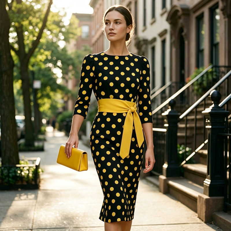 Robe rétro élégante à pois pour femme