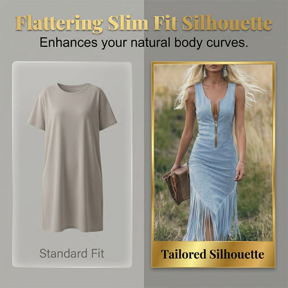 🤠 PROMO LIMITÉE 50% DE RÉDUCTION ! ✨ Robe Slim Western à Franges – Sans Manches, Fermeture Éclair, Style Cowgirl 🌵