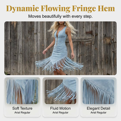 🤠 PROMO LIMITÉE 50% DE RÉDUCTION ! ✨ Robe Slim Western à Franges – Sans Manches, Fermeture Éclair, Style Cowgirl 🌵