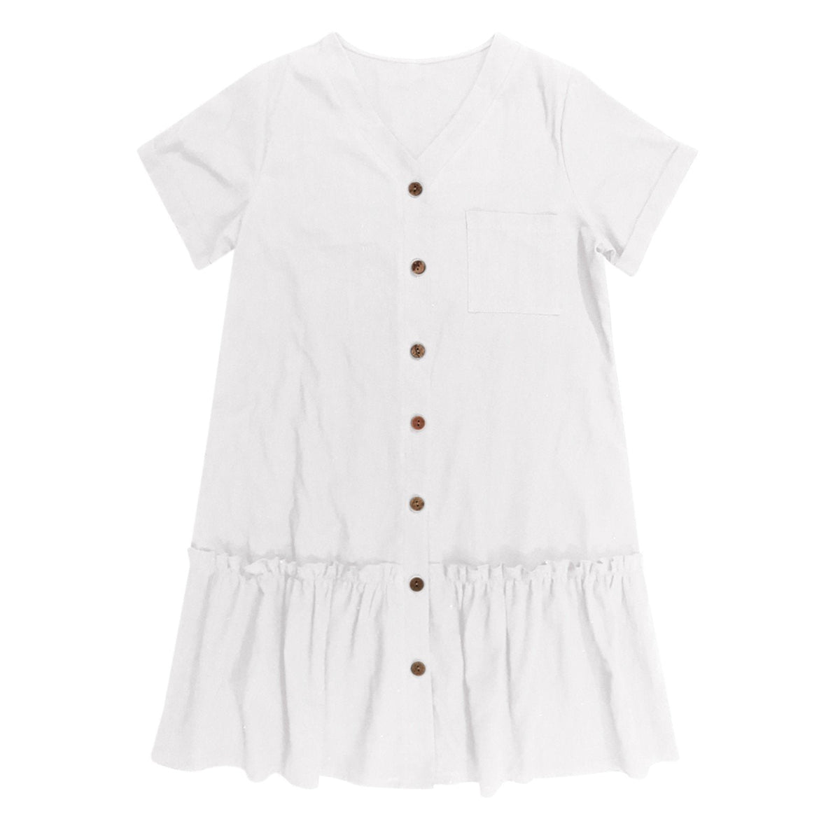 Robe à nouer pour femme, robe d'été ample en coton et lin, avec ourlet à volants, robe décontractée à manches courtes