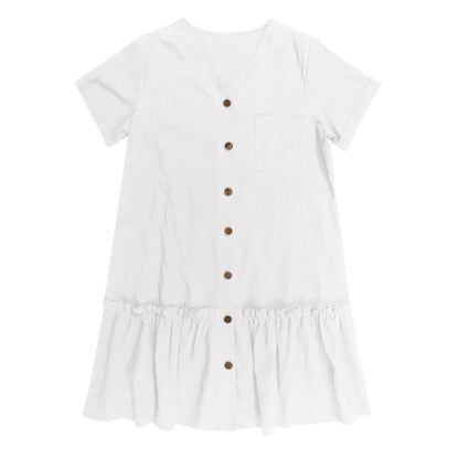 Robe à nouer pour femme, robe d'été ample en coton et lin, avec ourlet à volants, robe décontractée à manches courtes