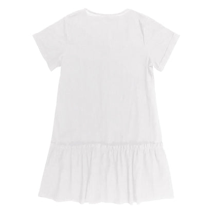 Robe à nouer pour femme, robe d'été ample en coton et lin, avec ourlet à volants, robe décontractée à manches courtes
