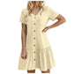 Robe à nouer pour femme, robe d'été ample en coton et lin, avec ourlet à volants, robe décontractée à manches courtes