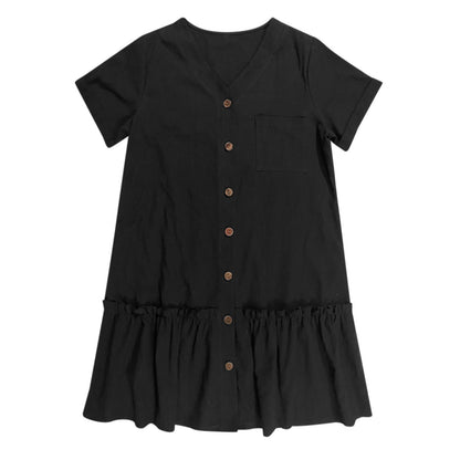 Robe à nouer pour femme, robe d'été ample en coton et lin, avec ourlet à volants, robe décontractée à manches courtes