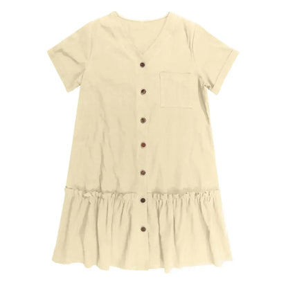 Robe à nouer pour femme, robe d'été ample en coton et lin, avec ourlet à volants, robe décontractée à manches courtes