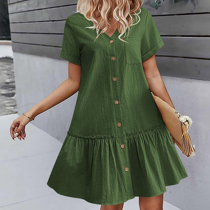 Robe à nouer pour femme, robe d'été ample en coton et lin, avec ourlet à volants, robe décontractée à manches courtes