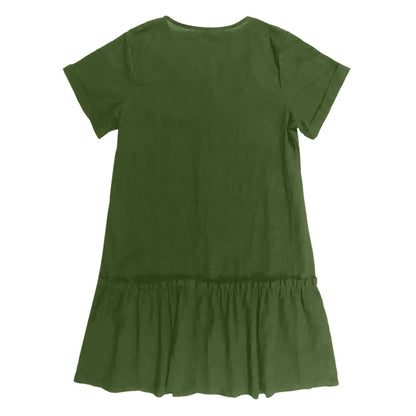 Robe à nouer pour femme, robe d'été ample en coton et lin, avec ourlet à volants, robe décontractée à manches courtes