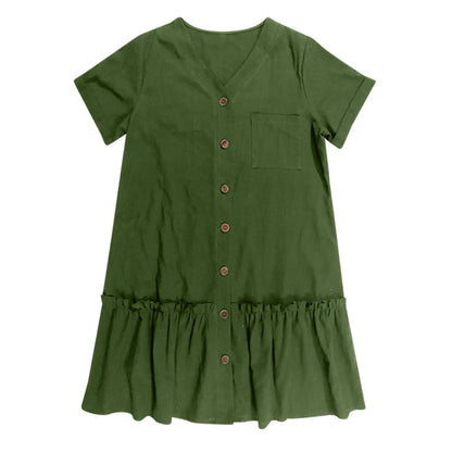 Robe à nouer pour femme, robe d'été ample en coton et lin, avec ourlet à volants, robe décontractée à manches courtes