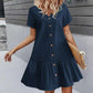 Robe à nouer pour femme, robe d'été ample en coton et lin, avec ourlet à volants, robe décontractée à manches courtes
