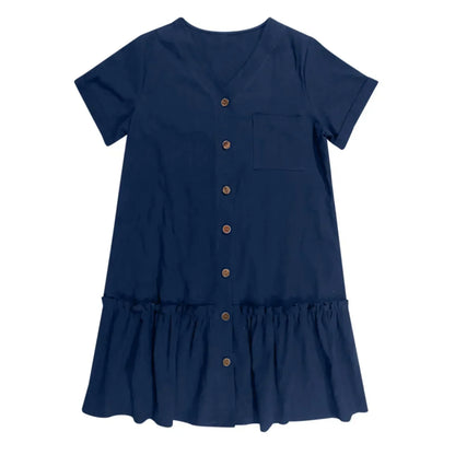 Robe à nouer pour femme, robe d'été ample en coton et lin, avec ourlet à volants, robe décontractée à manches courtes