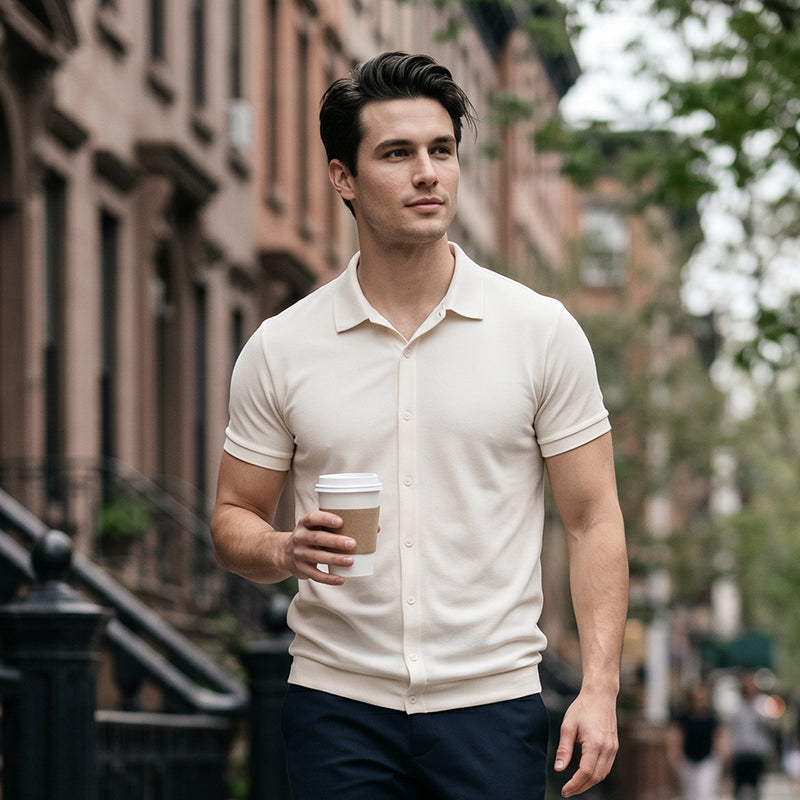 👔✨ PROMO -50% ! Chemise Décontractée à Manches Courtes Homme – Couleur Unie Polyvalente, Coupe Classique Flatteuse, Tissu Respirant Stretch, Port Toutes Occasions · Blanc & Bleu 🔥