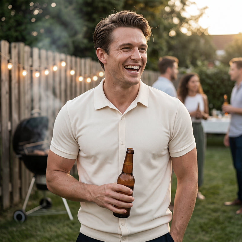👔✨ PROMO -50% ! Chemise Décontractée à Manches Courtes Homme – Couleur Unie Polyvalente, Coupe Classique Flatteuse, Tissu Respirant Stretch, Port Toutes Occasions · Blanc & Bleu 🔥