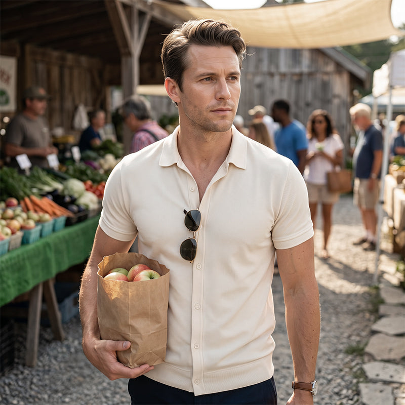 👔✨ PROMO -50% ! Chemise Décontractée à Manches Courtes Homme – Couleur Unie Polyvalente, Coupe Classique Flatteuse, Tissu Respirant Stretch, Port Toutes Occasions · Blanc & Bleu 🔥