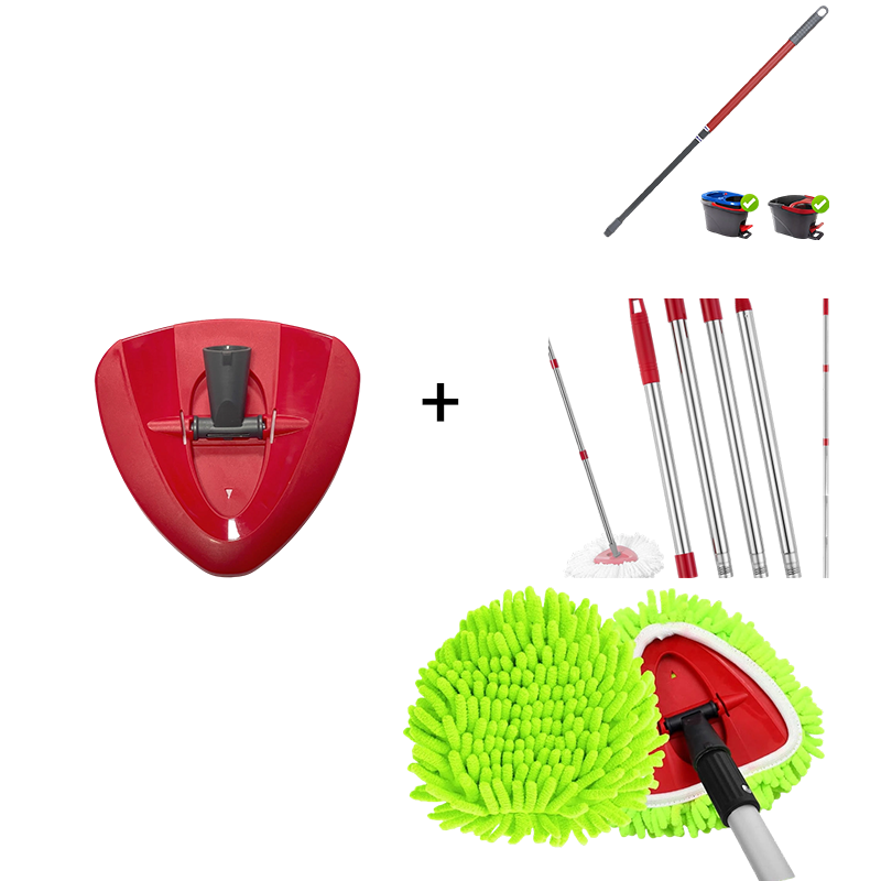 🧹Tête de rechange pour balai à franges Chenille Spin : des têtes au design unique qui transforment le balai à franges en plumeau à long manche, avec seau et manche équipés d'un filtre pour le nettoyage à sec✨