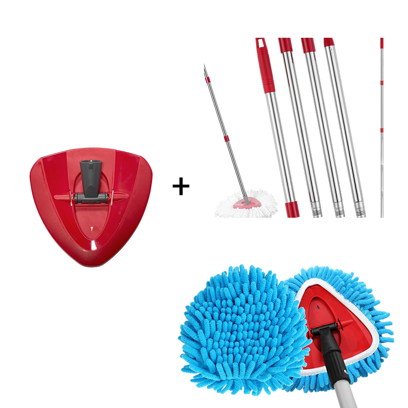 🧹Tête de rechange pour balai à franges Chenille Spin : des têtes au design unique qui transforment le balai à franges en plumeau à long manche, avec seau et manche équipés d'un filtre pour le nettoyage à sec✨