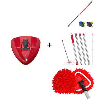 🧹Tête de rechange pour balai à franges Chenille Spin : des têtes au design unique qui transforment le balai à franges en plumeau à long manche, avec seau et manche équipés d'un filtre pour le nettoyage à sec✨
