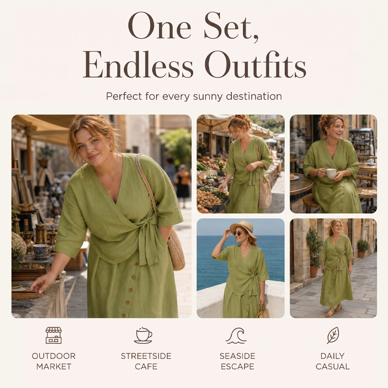 Vêtements décontractés pour femmes : un ensemble deux pièces comprenant un haut et une jupe boutonnée sur le côté, avec des poches.💝