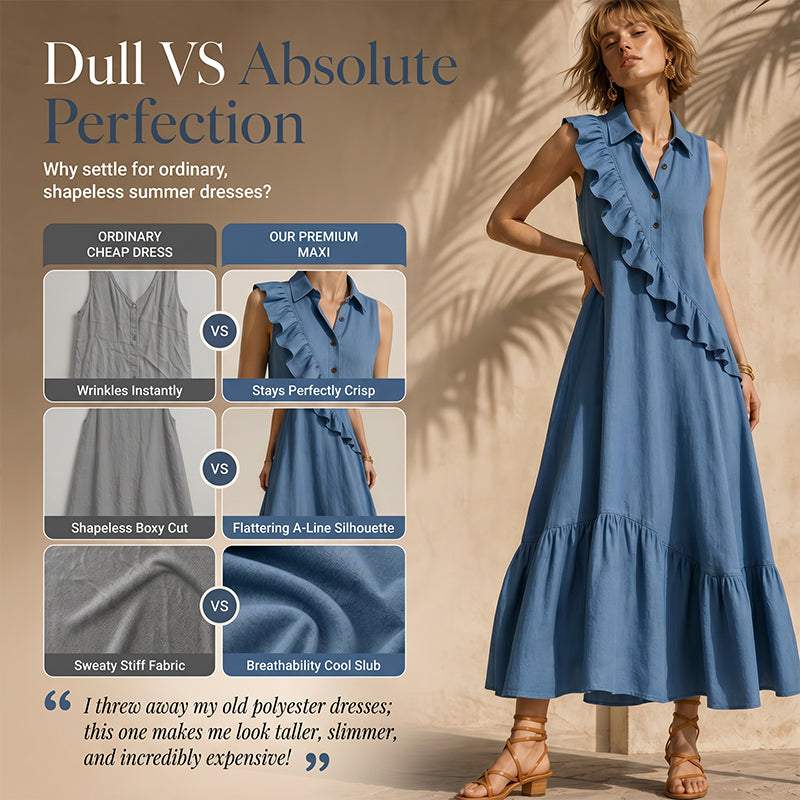 Robe d'été sans manches pour femme, avec volants sur le devant