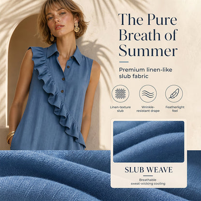 Robe d'été sans manches pour femme, avec volants sur le devant