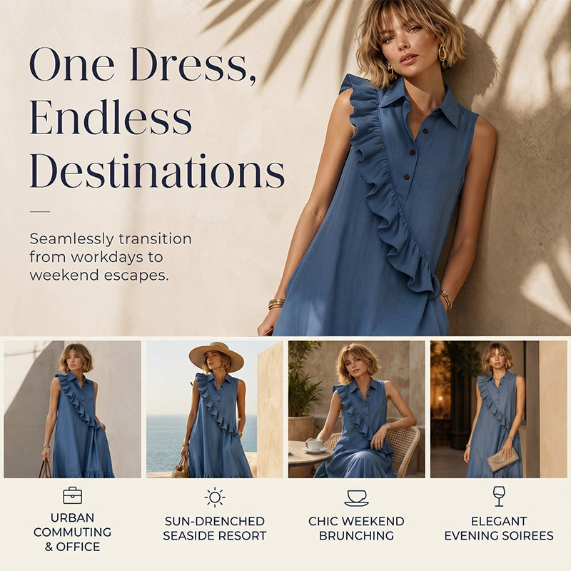 Robe d'été sans manches pour femme, avec volants sur le devant