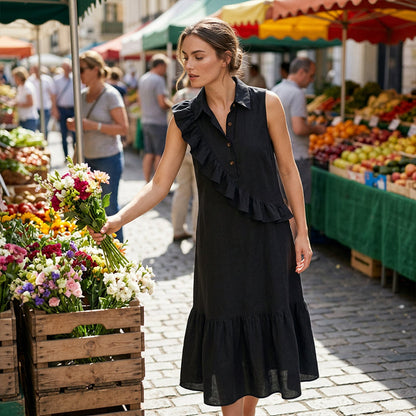 Robe d'été sans manches pour femme, avec volants sur le devant