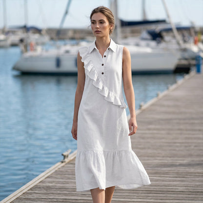 Robe d'été sans manches pour femme, avec volants sur le devant