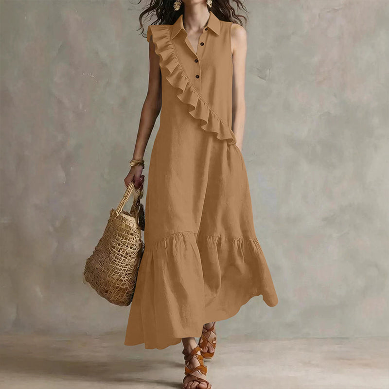 Robe d'été sans manches pour femme, avec volants sur le devant