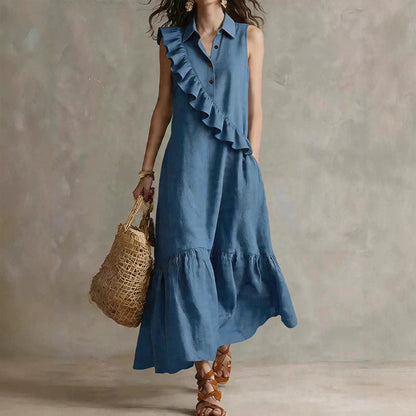 Robe d'été sans manches pour femme, avec volants sur le devant
