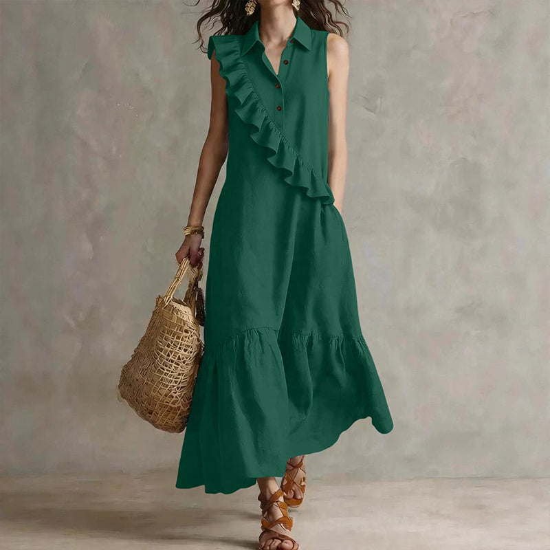 Robe d'été sans manches pour femme, avec volants sur le devant