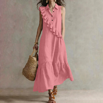 Robe d'été sans manches pour femme, avec volants sur le devant