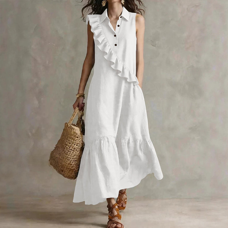 Robe d'été sans manches pour femme, avec volants sur le devant