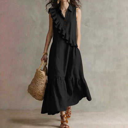 Robe d'été sans manches pour femme, avec volants sur le devant