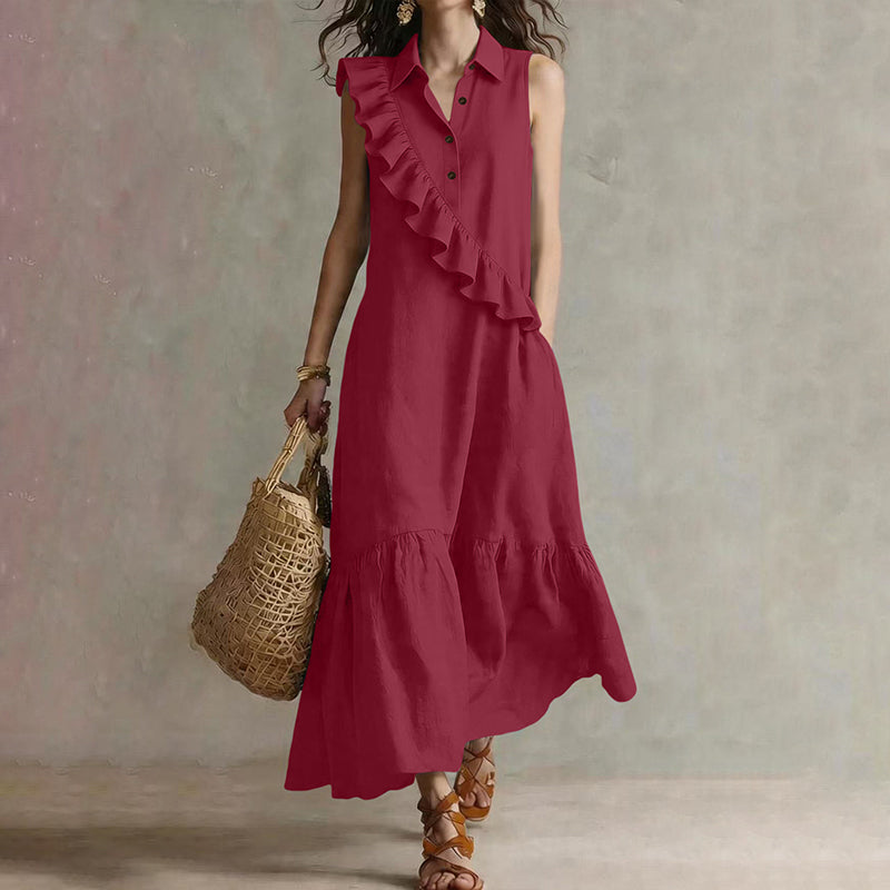 Robe d'été sans manches pour femme, avec volants sur le devant