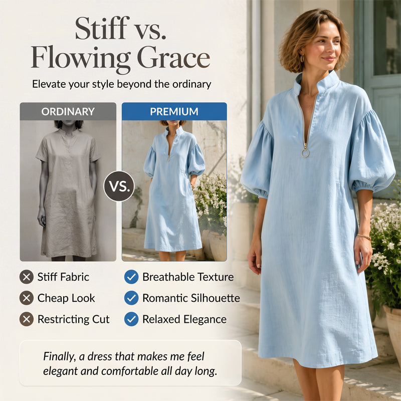 🔥Nouveaux produits désormais disponibles – Robe pour femme avec demi-fermeture éclair, col montant et manches bouffantes