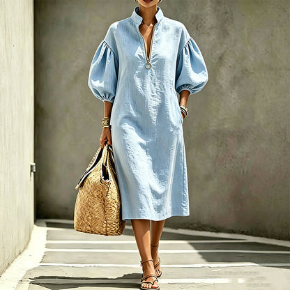 🔥Nouveaux produits désormais disponibles – Robe pour femme avec demi-fermeture éclair, col montant et manches bouffantes