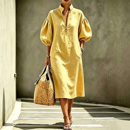 🔥Nouveaux produits désormais disponibles – Robe pour femme avec demi-fermeture éclair, col montant et manches bouffantes