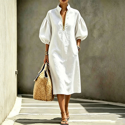 🔥Nouveaux produits désormais disponibles – Robe pour femme avec demi-fermeture éclair, col montant et manches bouffantes