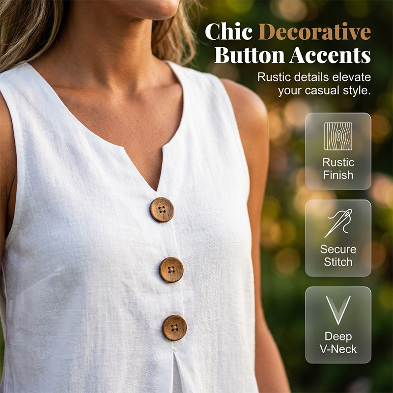 Gilet sans manches en coton et lin à col en V pour femme
