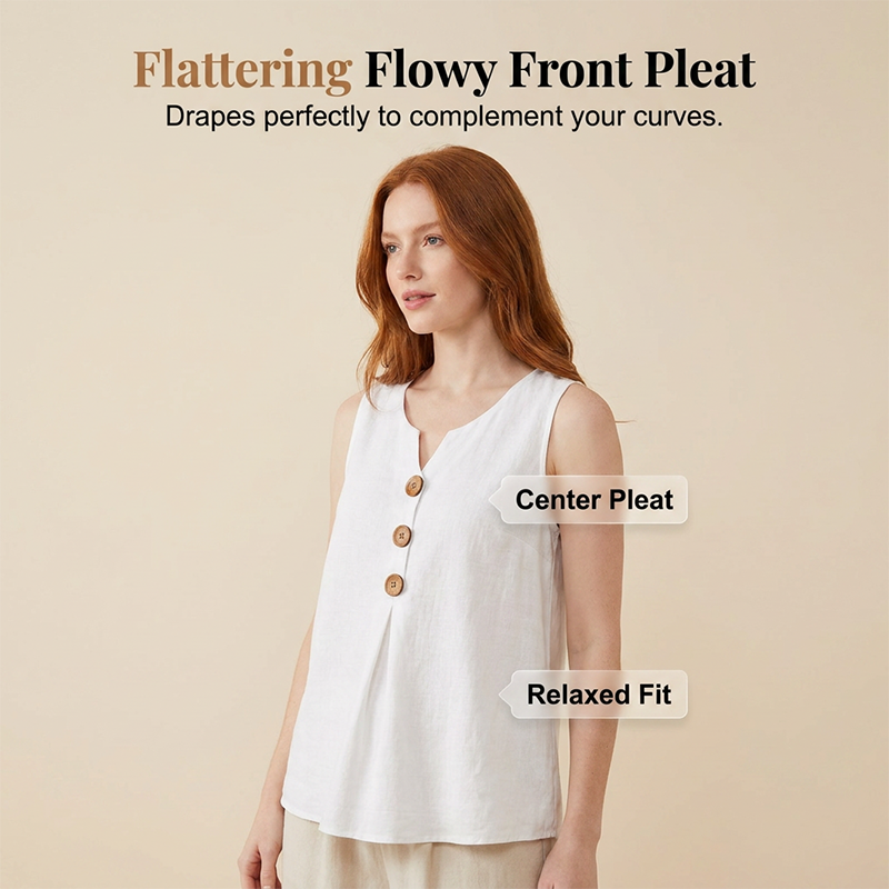 Gilet sans manches en coton et lin à col en V pour femme
