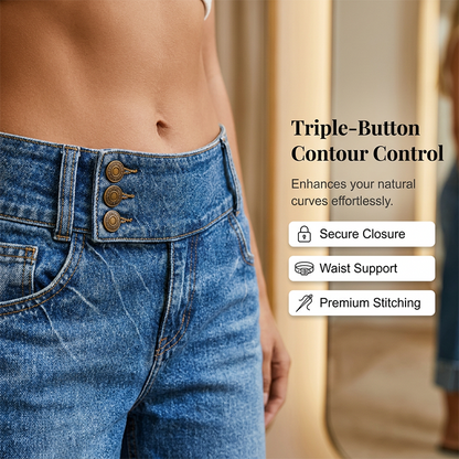 👖 Nouvelle Arrivée💙 Jean Large Court Femme – Taille Haute Boutonnée