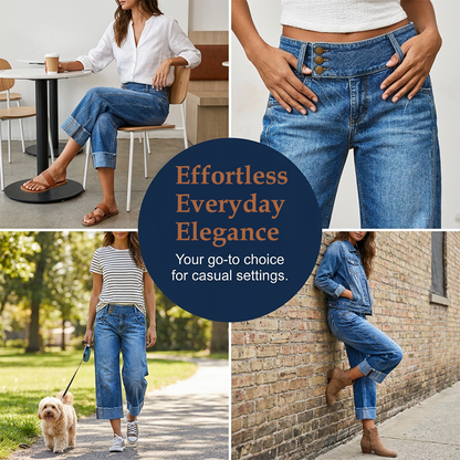 👖 Nouvelle Arrivée💙 Jean Large Court Femme – Taille Haute Boutonnée
