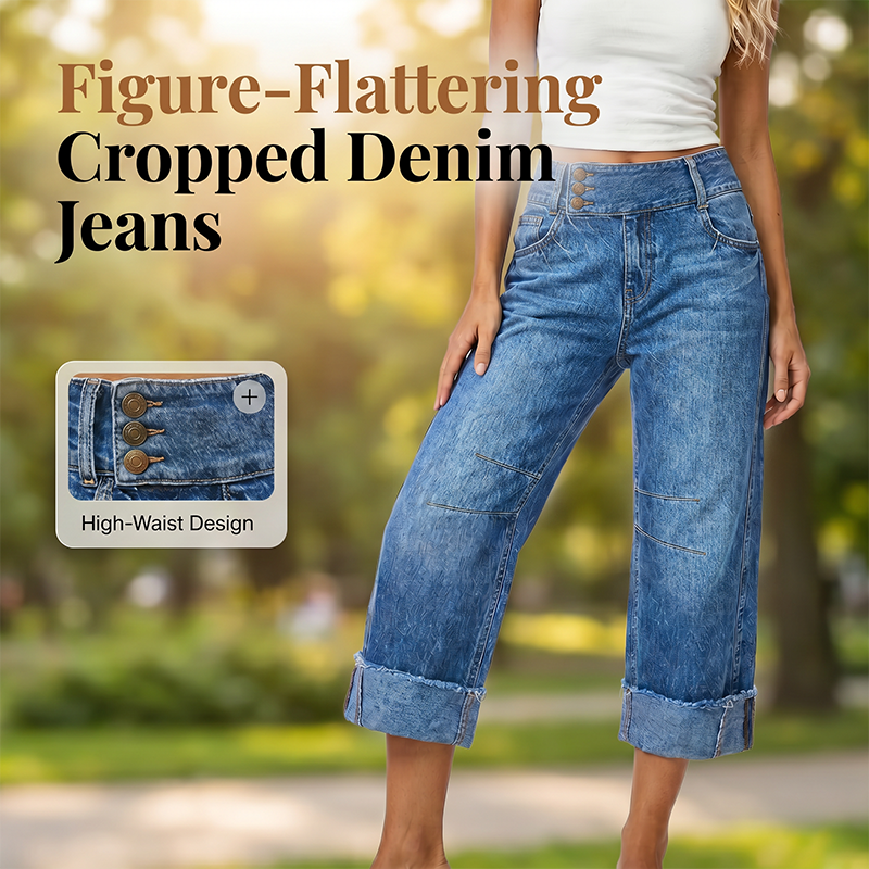 👖 Nouvelle Arrivée💙 Jean Large Court Femme – Taille Haute Boutonnée